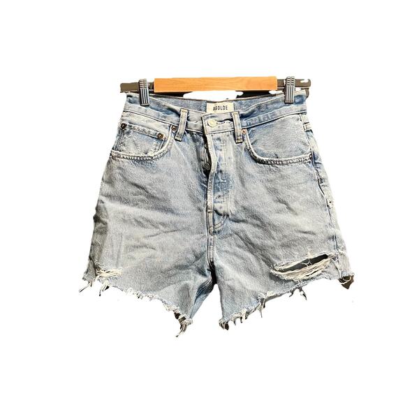 Agolde Groove Blue Riley Distressed Cutoff Denim Women's Shorts Size 26 - Picture 1 of 5